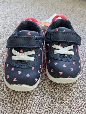 NWT Carter's Navy Blue Baby Sneakers with Pink Heart Print
